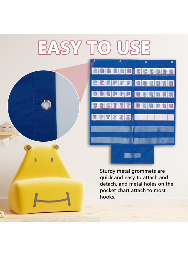 LAMAY Standard Pocket Chart for Classroom, Clear 7 Pockets Words Chart with Extra Zip Pocket for School Home Office Fits Standard, Word Cards, Calendar, Visual Schedule (Blue) - Image 4
